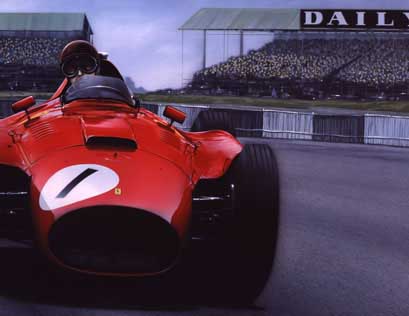 Juan Manuel Fangio (1911-1995) at Silverstone in 1956, driving the Lancia-Ferrari